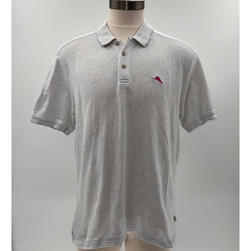 Tommy Bahama Gray/White Striped Short Sleeve Polo-XL
